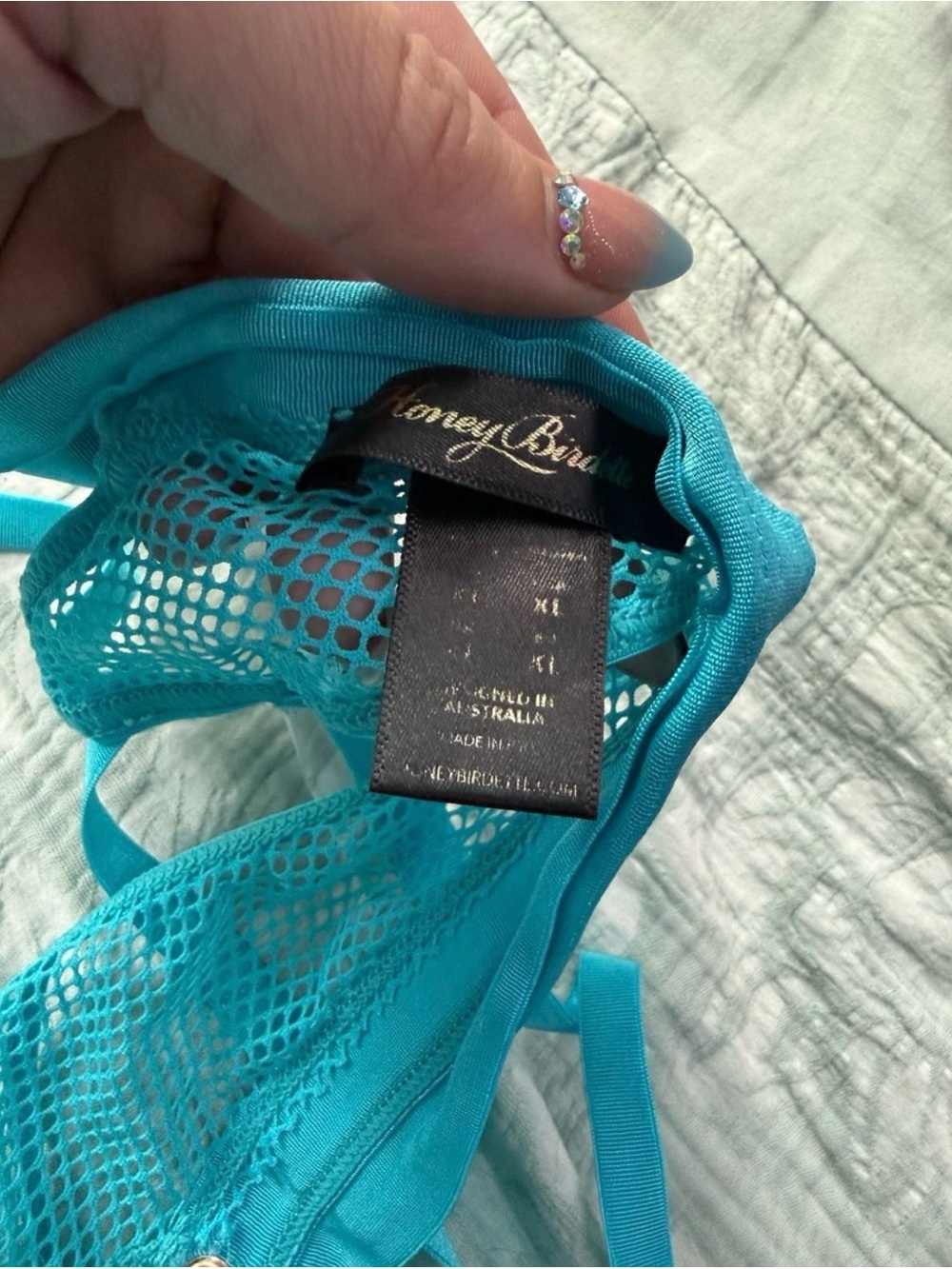 Honey Birdette Jasmin Teal / Aqua Panty Open Back size XL - Picture 4 of 4